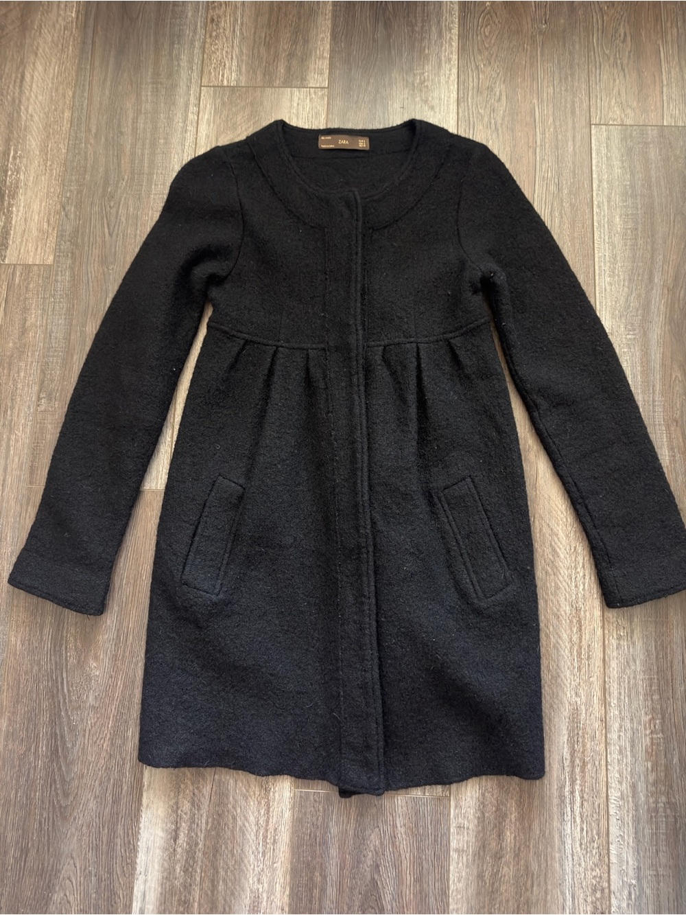Zara Black Textured Pea Coat